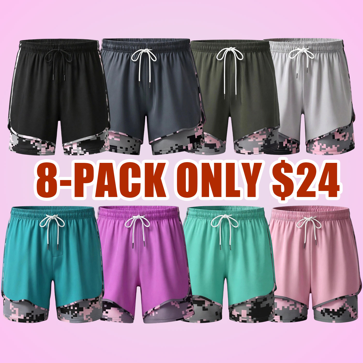 Women’s 8-Pack Anti-Exposure Layered Look Yoga Shorts — Quick-Dry Athletic/Casual Basic Workout Shorts for Running, Fitness, and Tennis