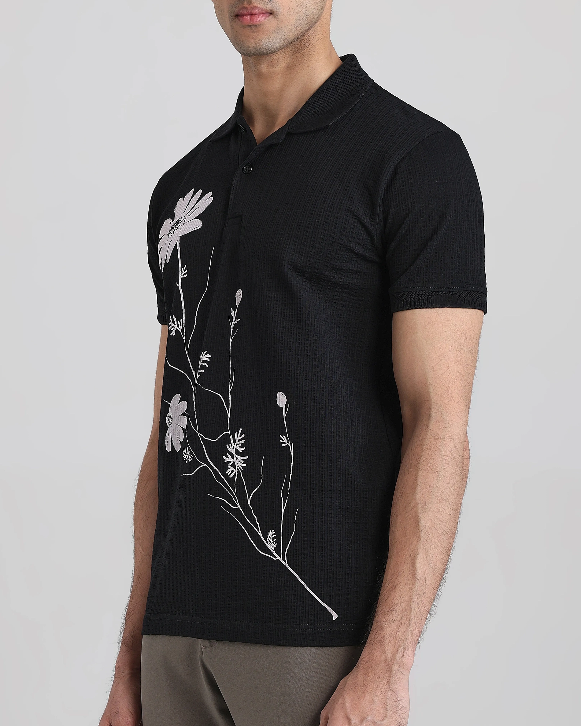 Minimalist Vintage Black Daisy Personality Polo Shirt