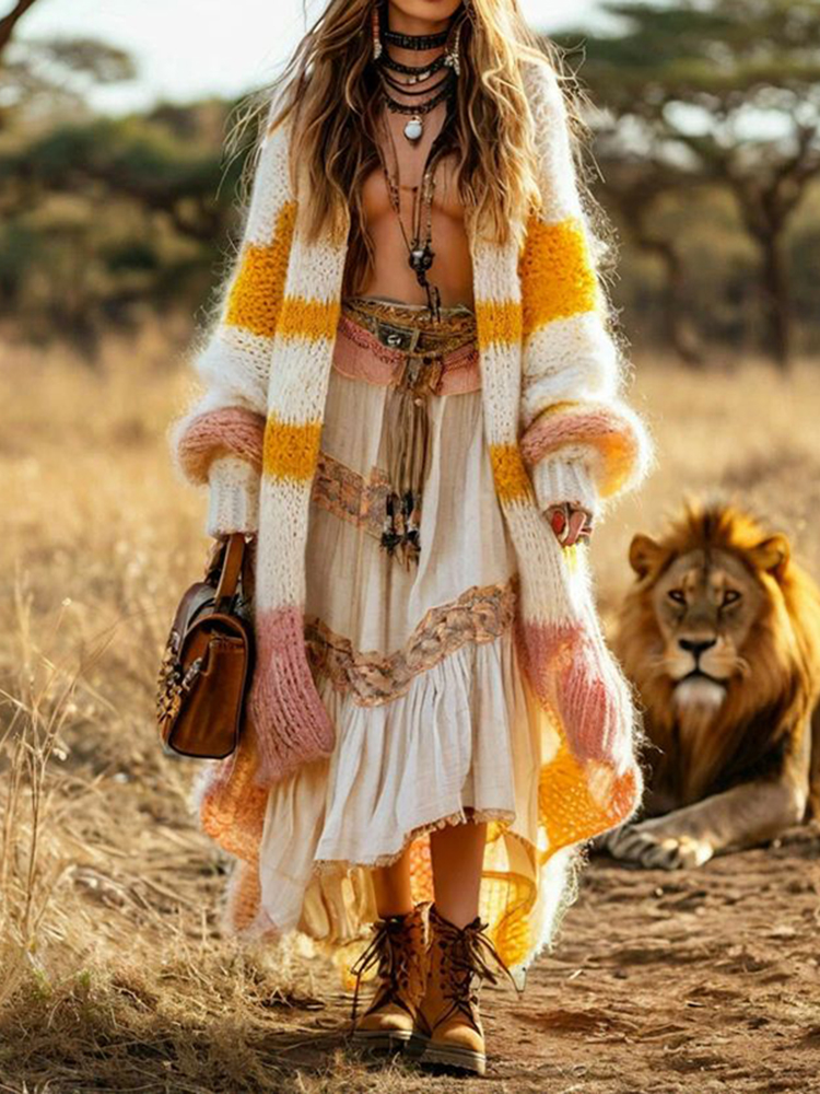 Women's Patchwork Pattern Print Cardigan 28e3