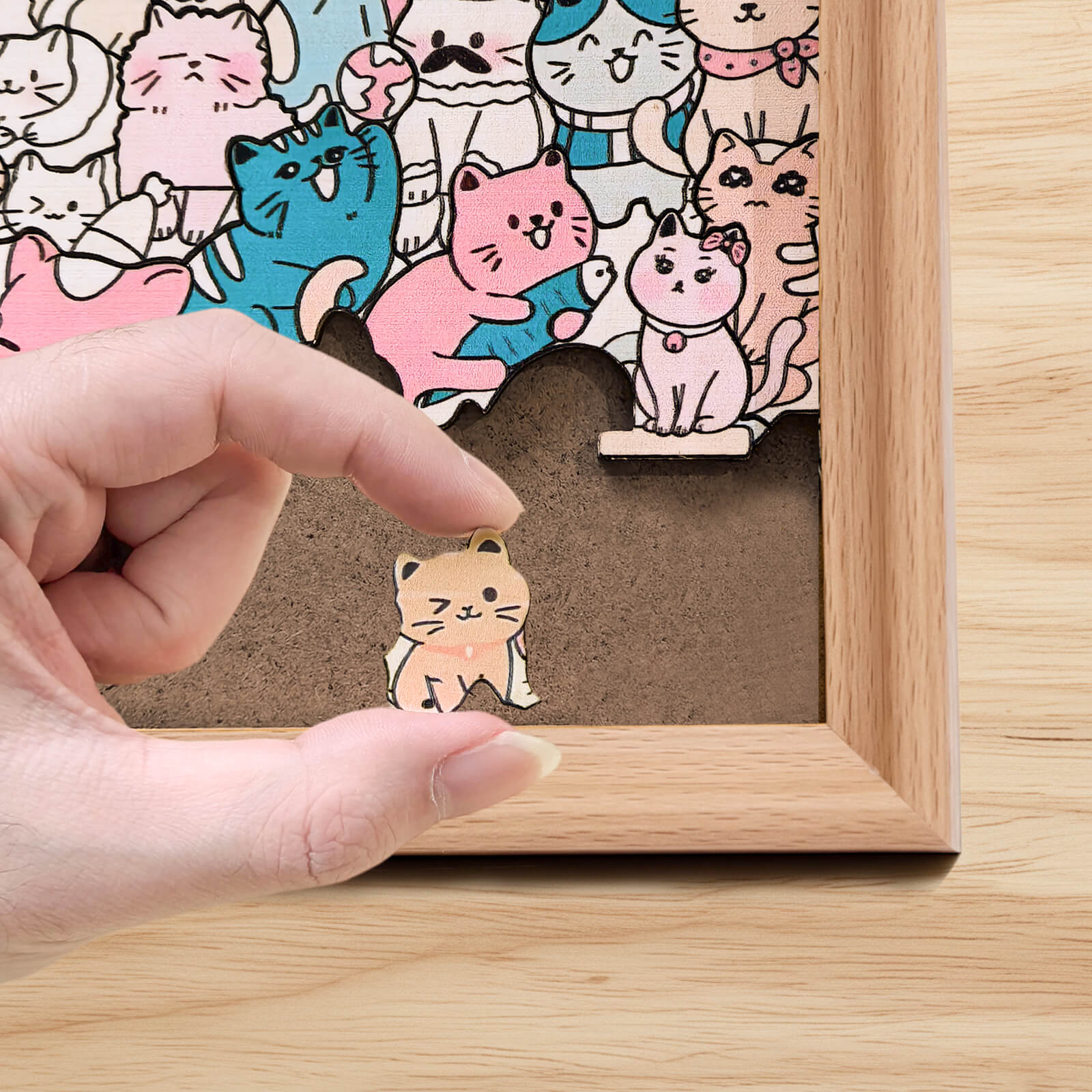 200 Pcs Morandi-Colored Lovely Cat Shaped Square Wooden Jigsaw Puzzle