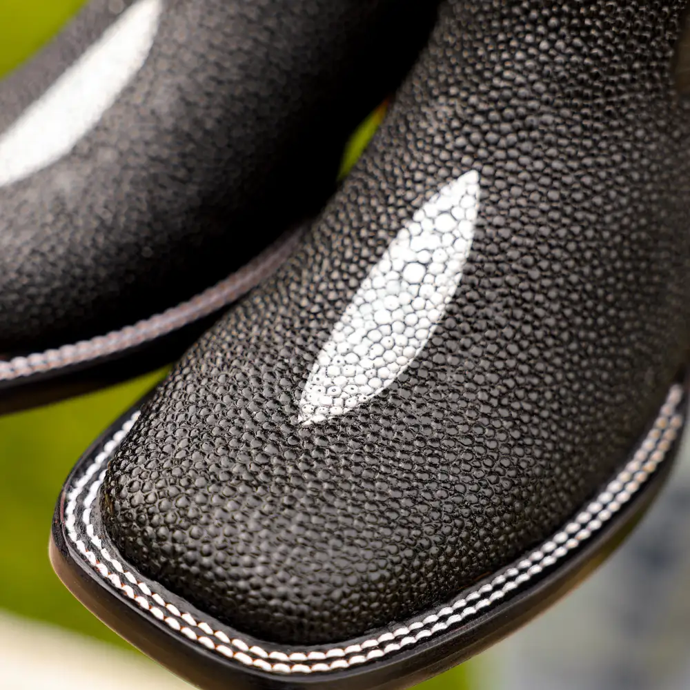 Black Stingray Leather Boots - Square Toe