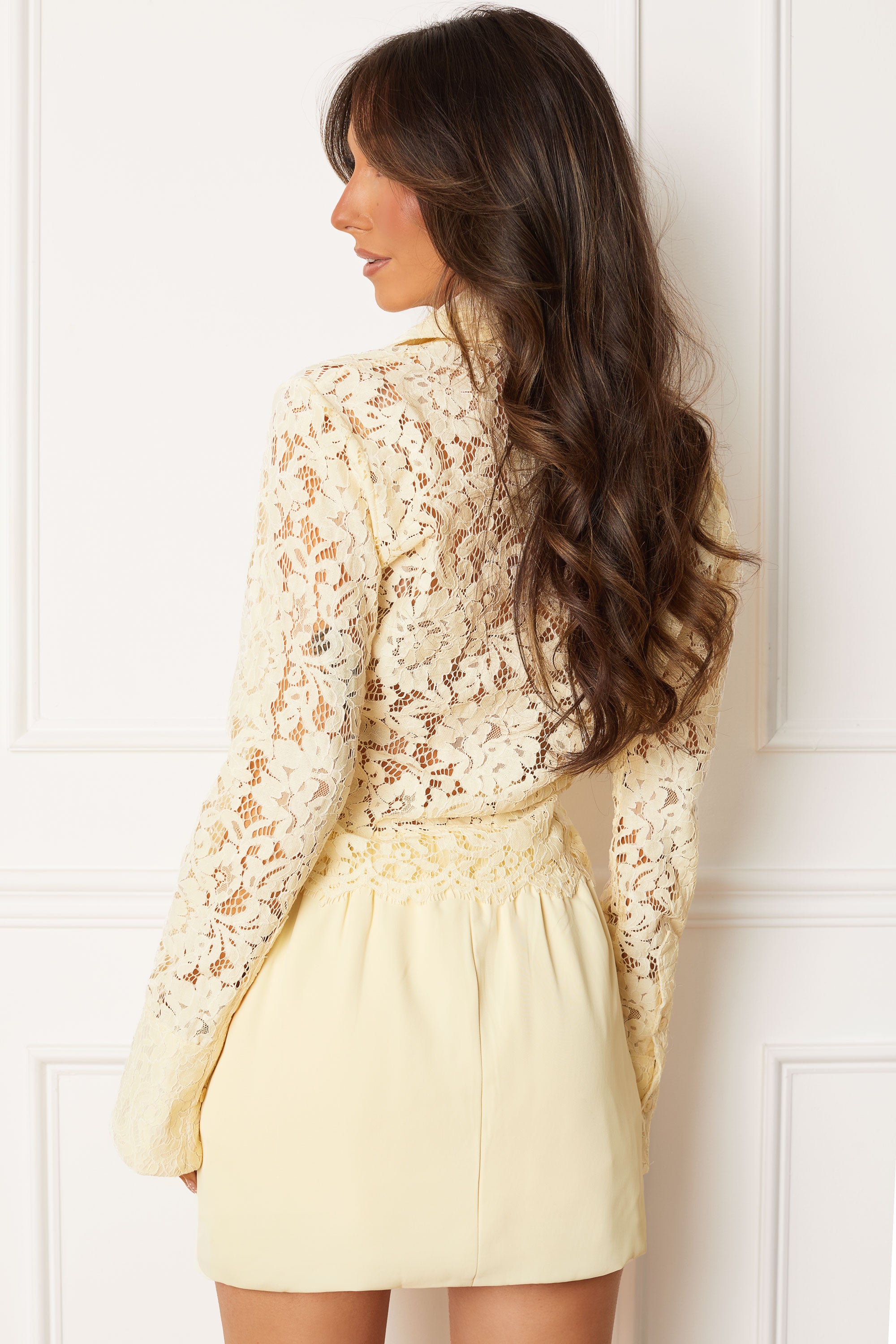Acacia Yellow Lace Button Up Top