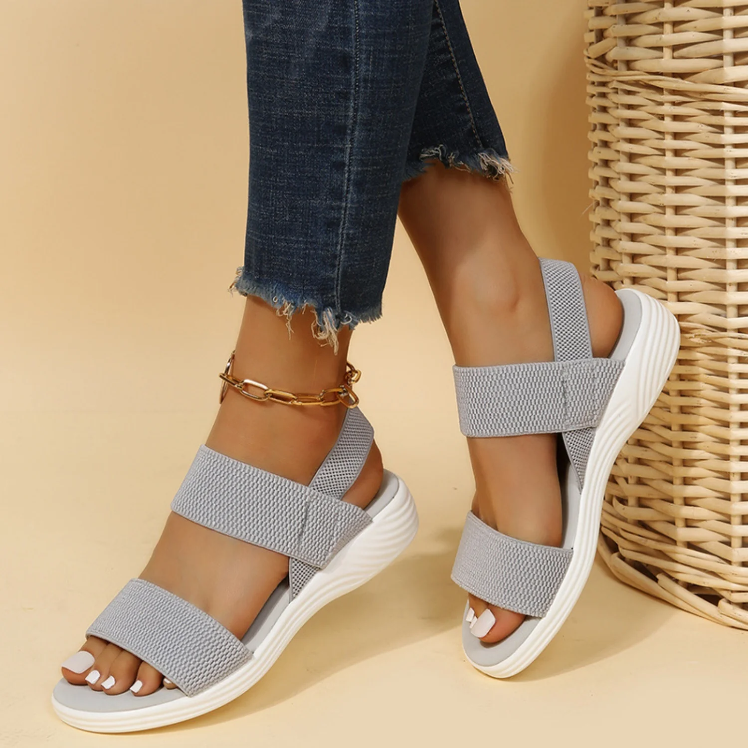 Rubber Open Toe Low Heel Sandals (multiple color options)