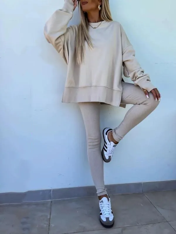 Women's Solid Sweatshirt & Skinny Pants Two-piece Set