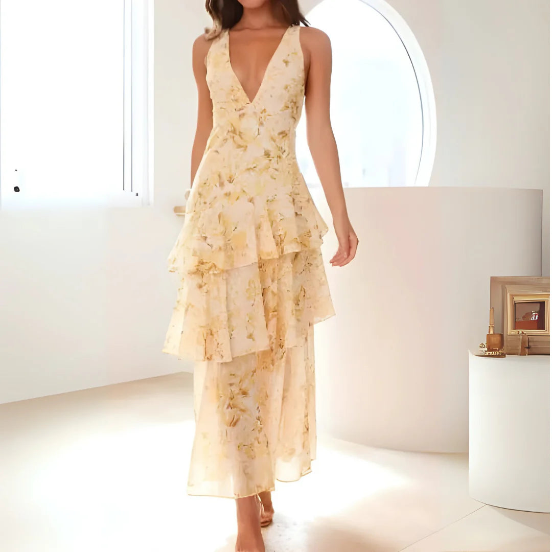 LaceyKarstar | Elegant V-Neck Layered Maxi Dress