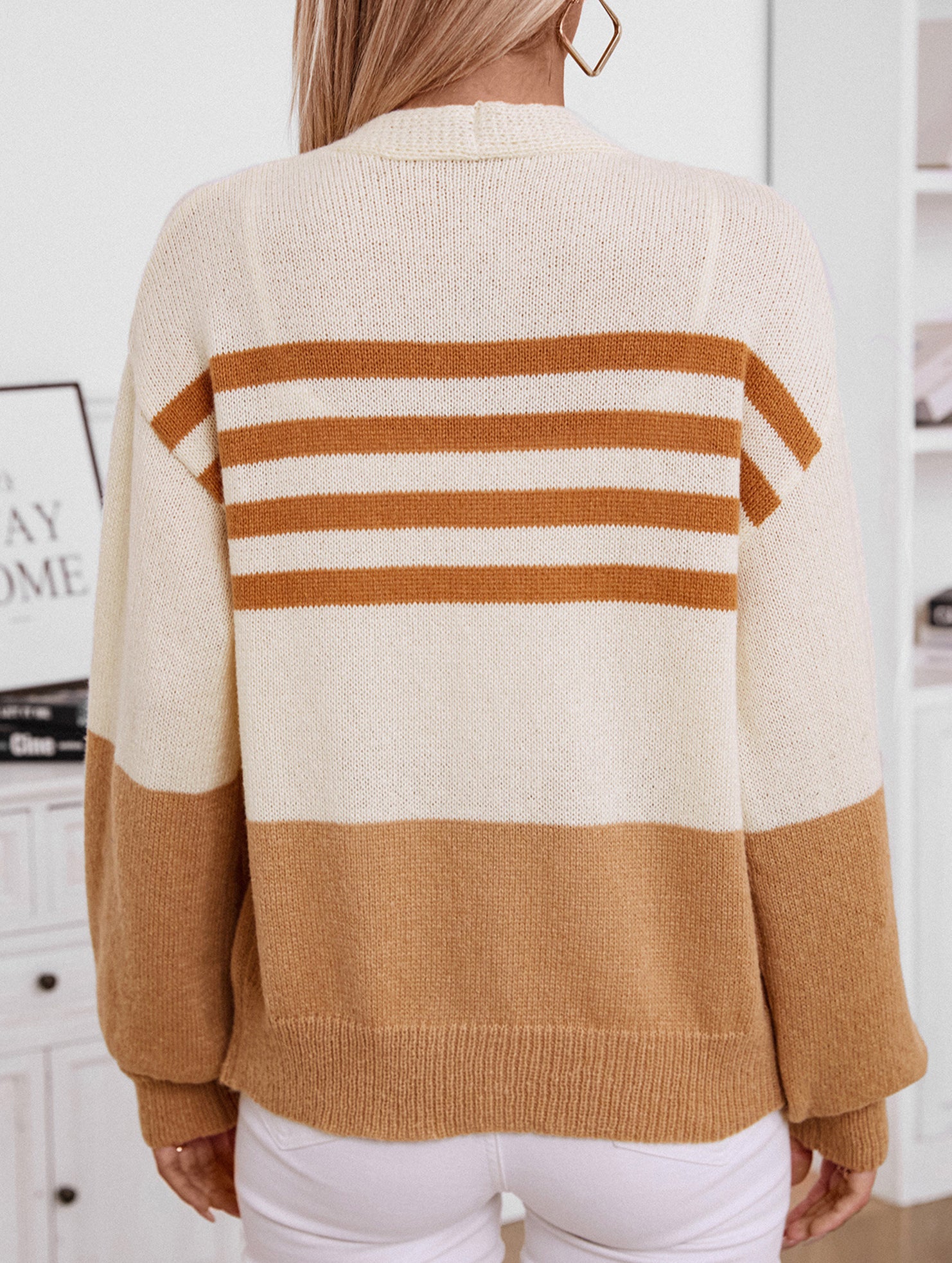 Contrast Stripe Button Knit Cardigan