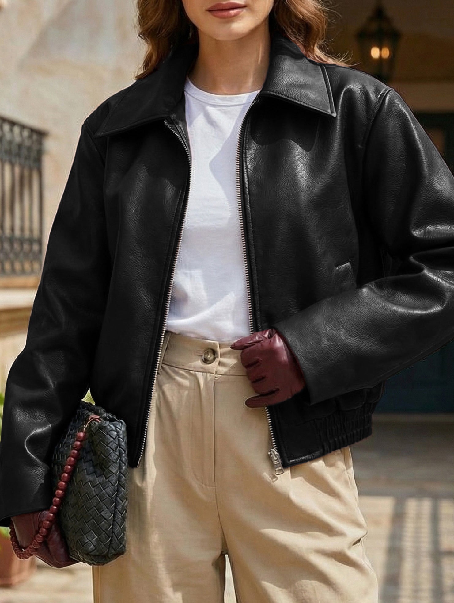 Stylish Loose-fitting Motorcycle Leather Jacket