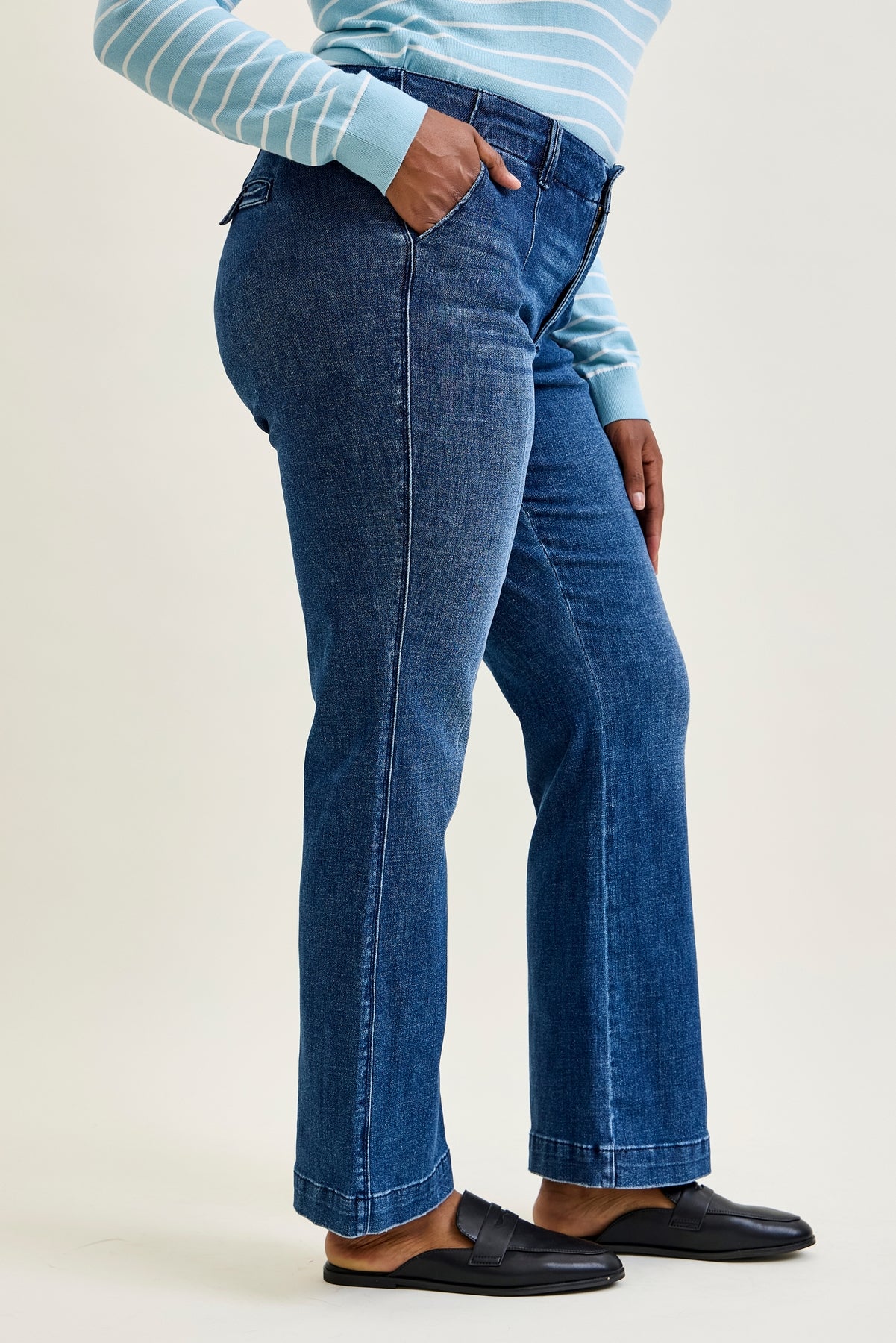 Kathy Mid Rise Bootcut Trousers with TC & Welt Pockets - PLUS