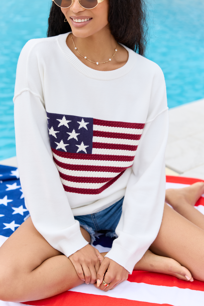 Home Of The Free Ivory Textured Flag Sweater
