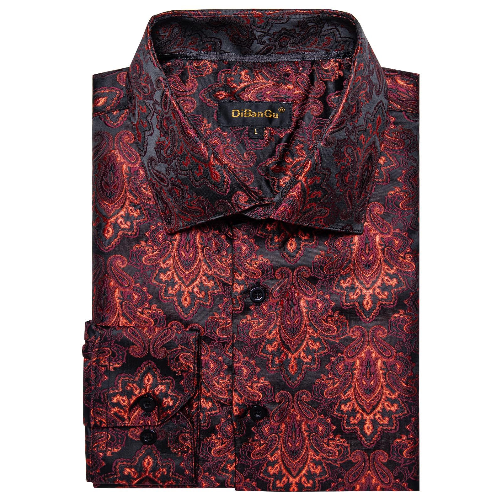 Men's Paisley Dress Shirt Long Sleeve Wrinkle Free Button Down Cowboy Shirts - Dark Red&paisley