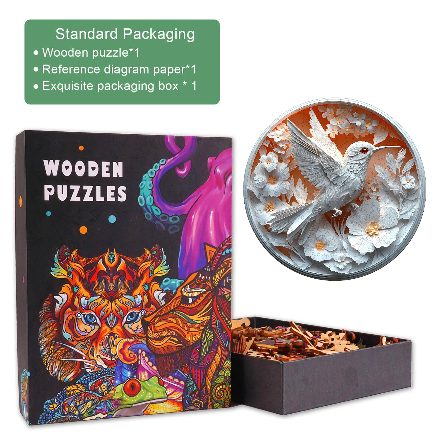 3D Paper Hummingbird Wooden Jigsaw Puzzle