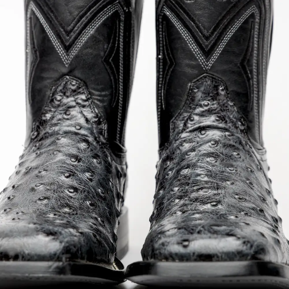 Grey Ostrich Leather Boots - Square Toe