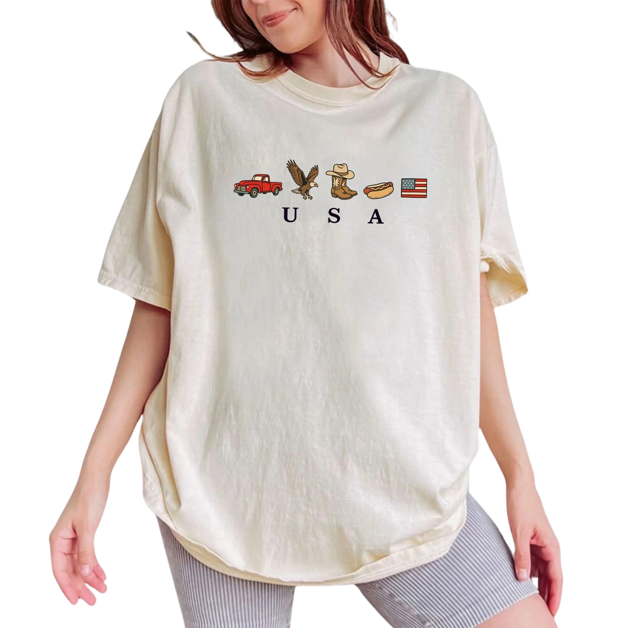 Vintage Wash USA Flag & Icons Graphic T-Shirt