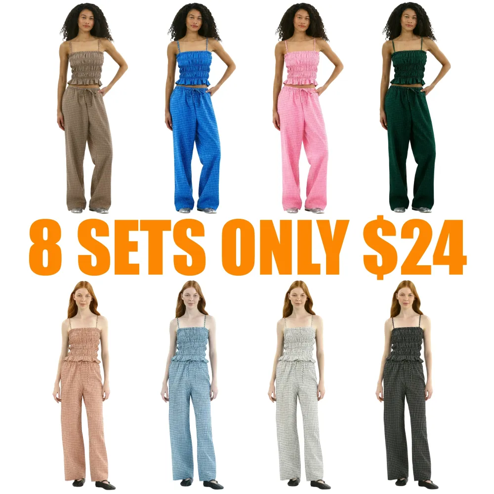 Plaid Seersucker Smocked Cami Top and Pants Set