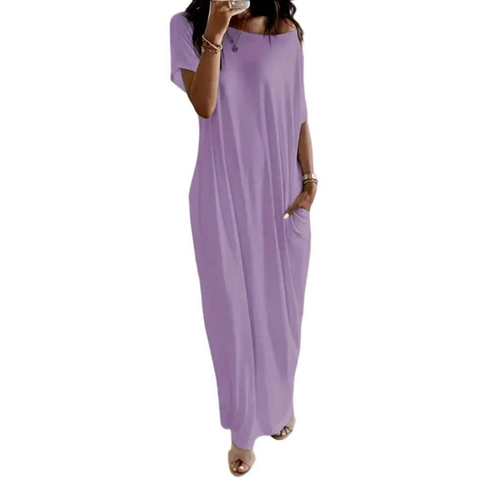 Women's Solid Color Batwing Sleeve Lounge Dress