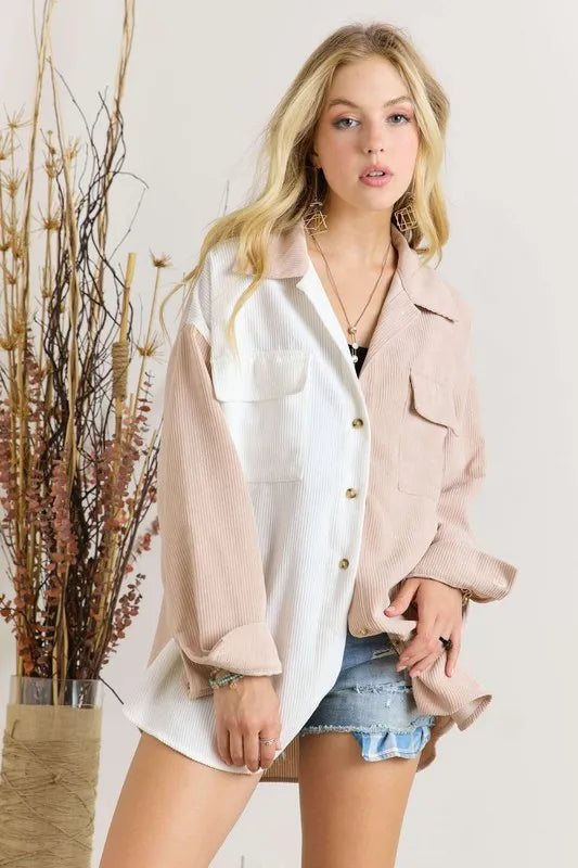 Color Block Corduroy Shacket