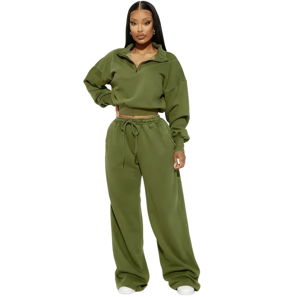 Wide-leg jogging pants and loose sweatshirt two-piece set