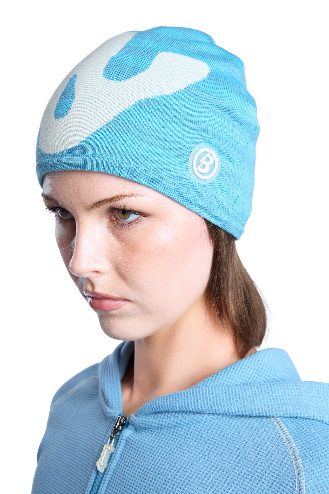 STRIPED KNIT BEANIE (TEAL BLUE/CREAM)