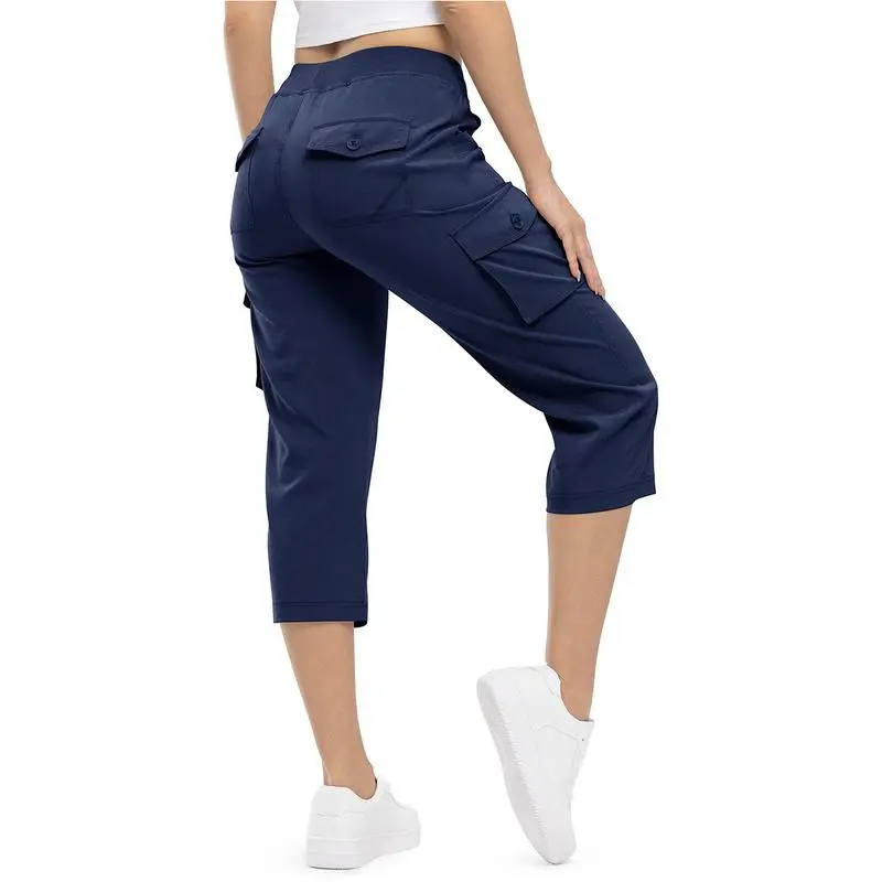 Womens Lightweight Capris Hiking Pants 6 Pockets Quick Dry Cargo Outdoor Trip Loose Shorts