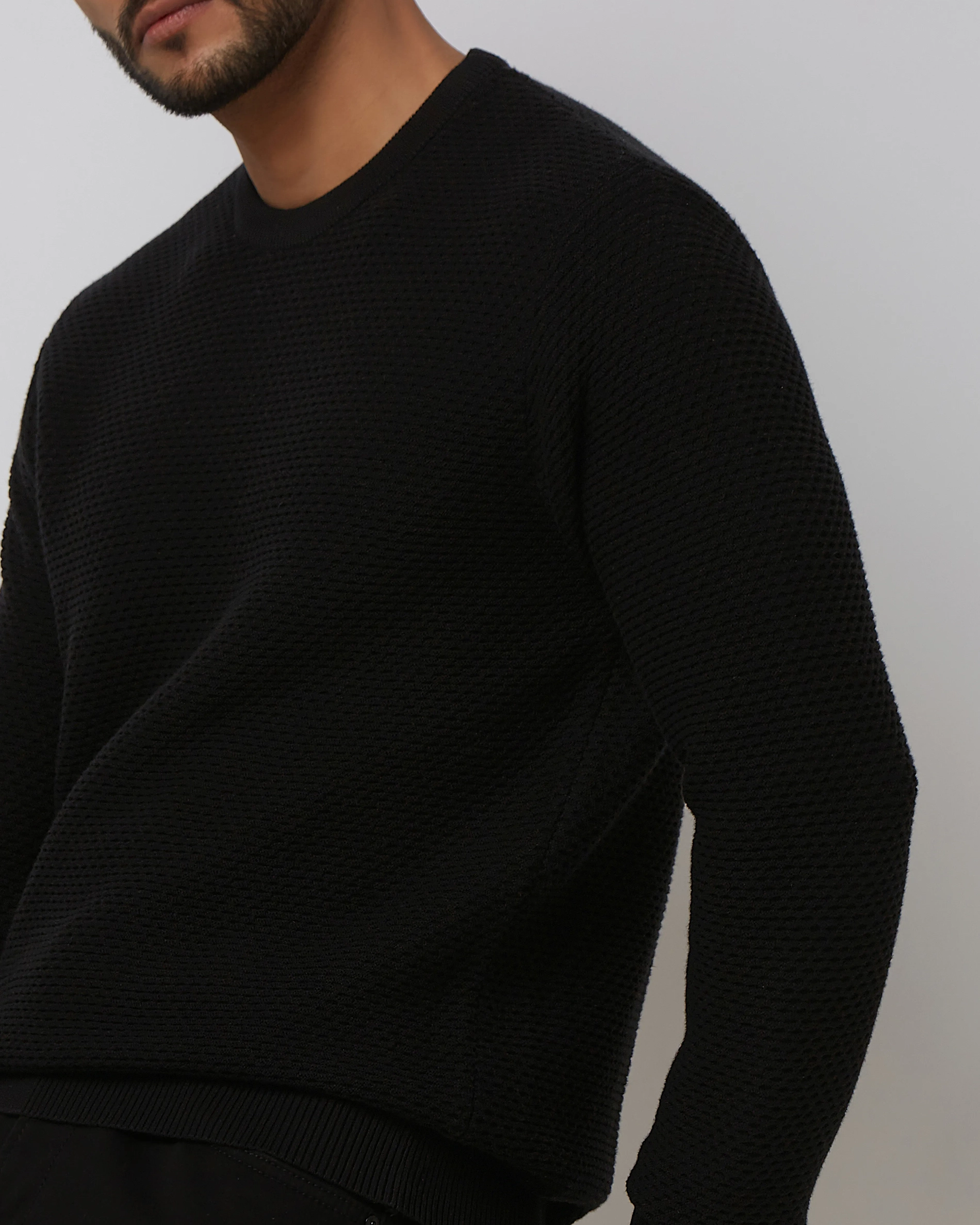 Comfortable Soft Daily Slim Black Cotton Sweater