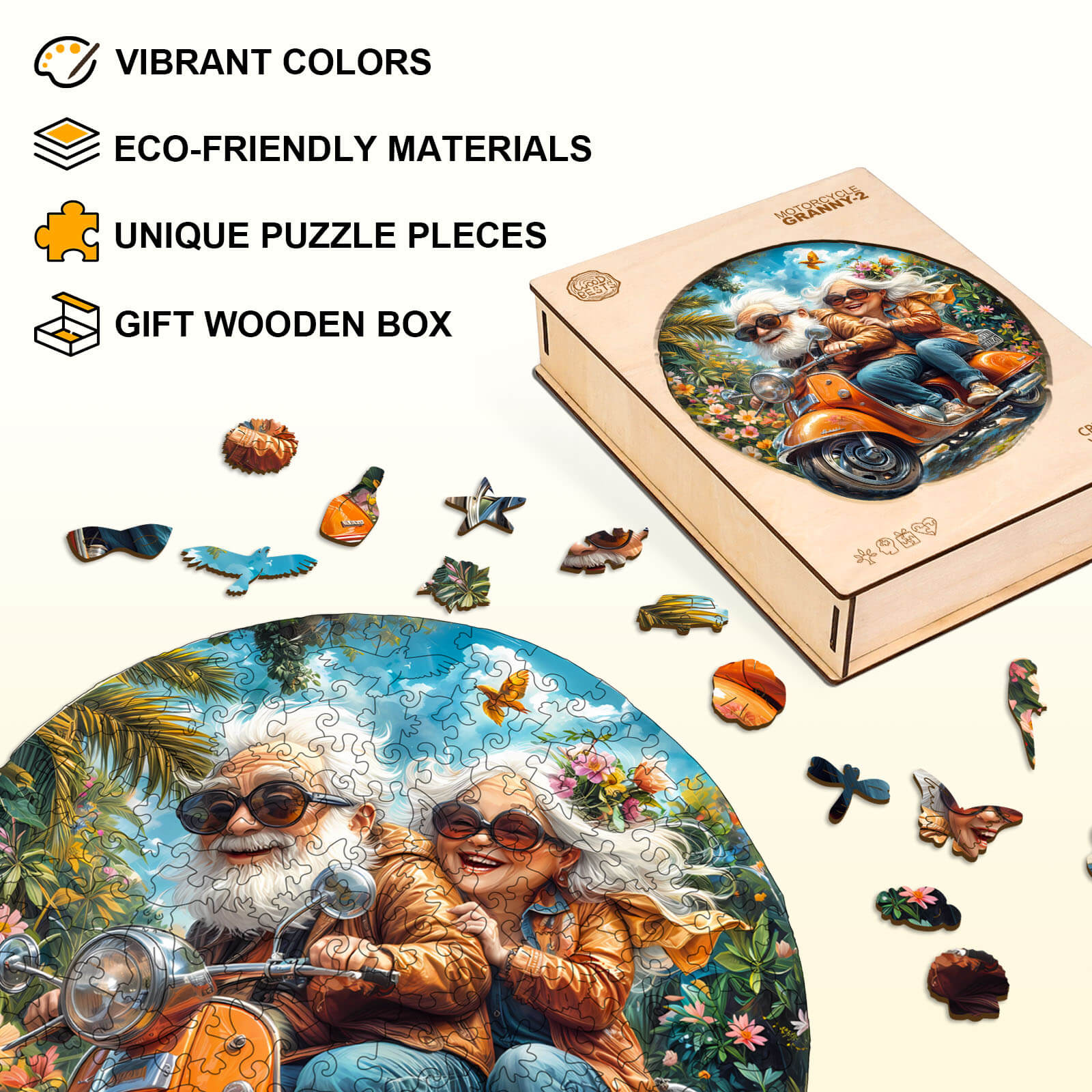 Motorcycle Granny-2 Wooden Jigsaw Puzzle