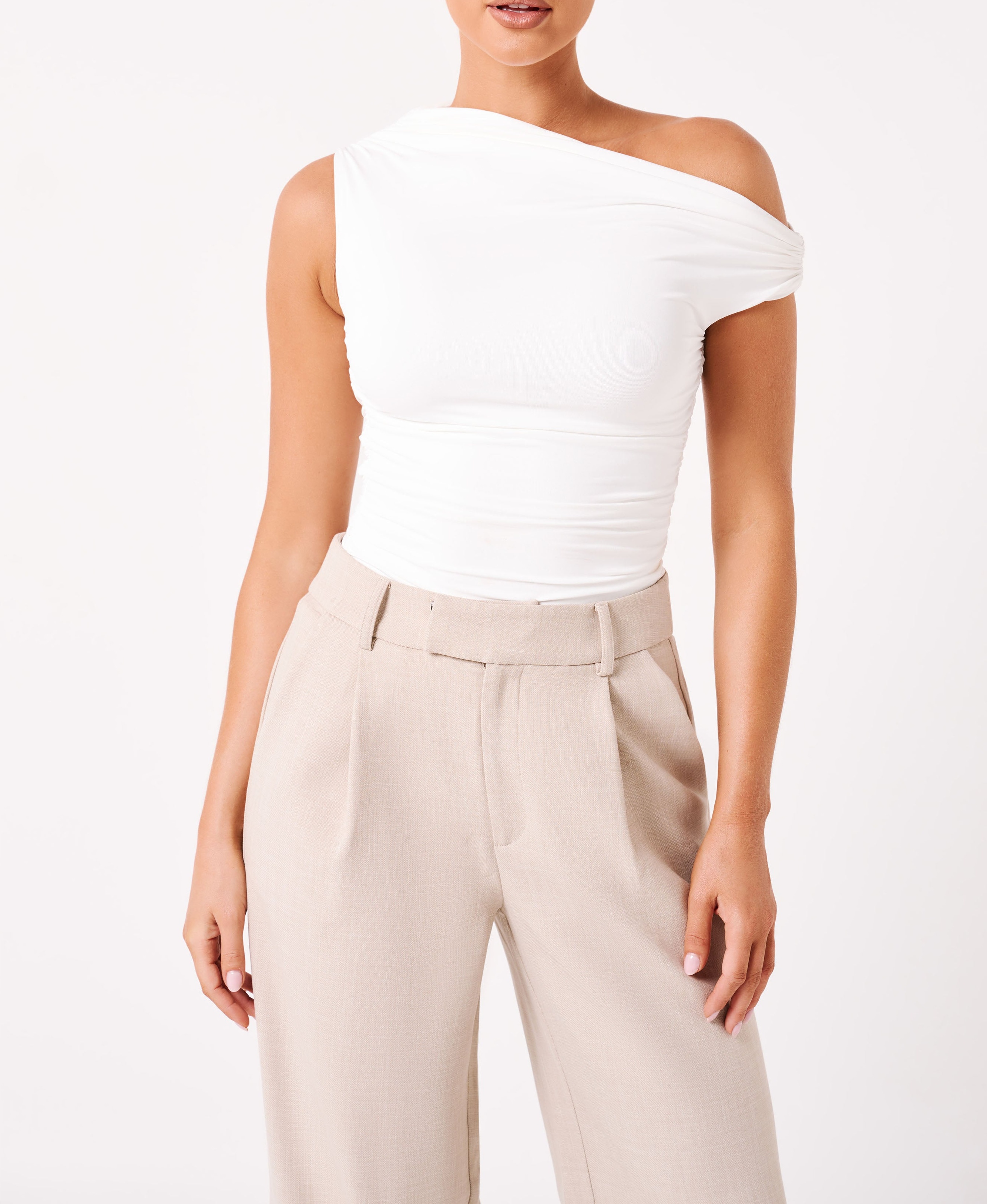 White Recycled Nylon Ruched Top