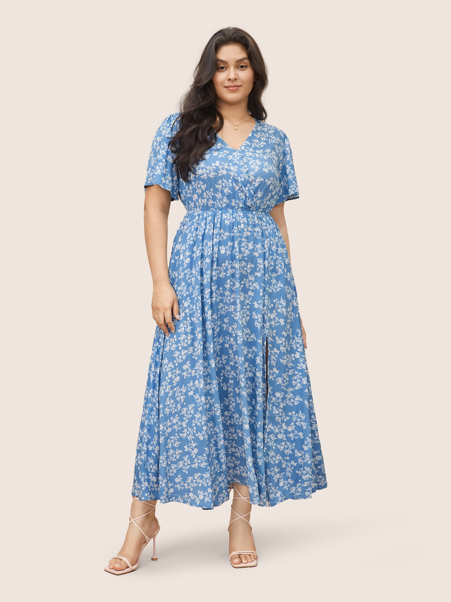 Bloom Dress - Flutter Sleeve Ditsy Floral Pocket Split Maxi Dress