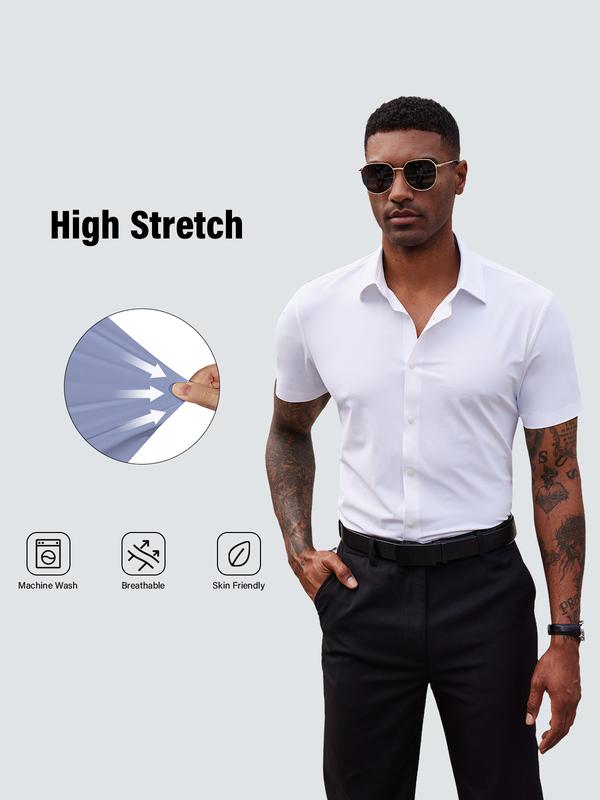 Men's Stretch Dress Shirts Short Sleeve Slim Fit Business Casual Button Down Shirts Muscle Fit Men's Dress Shirts Shortsleeve Menswear gifts for dad