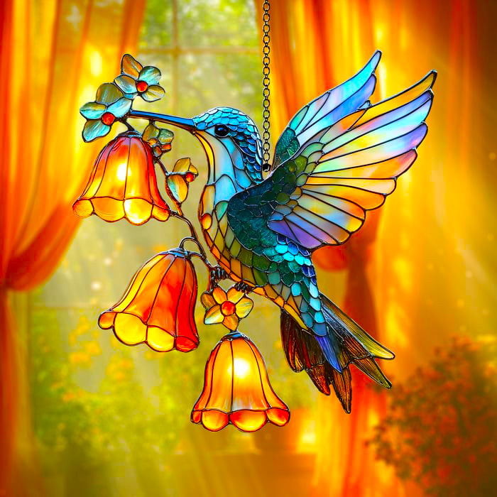 Hummingbird and Bellflower Light Catcher - Gifts for Hummingbird Lovers