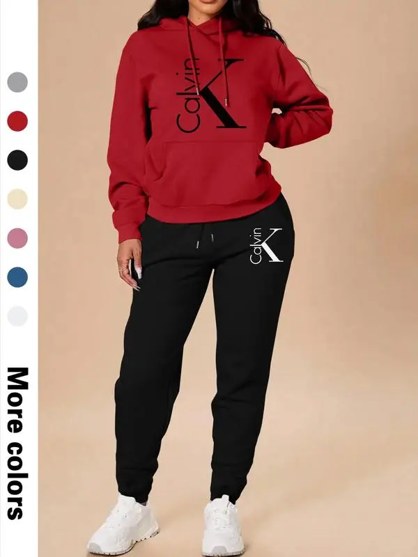 Women's Letter Print Hoodie & Pants Set