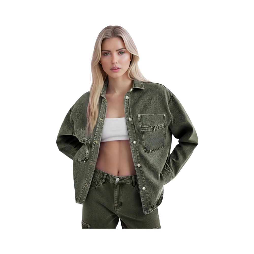 Women's Oversized Drop Shoulder Denim Jacket with Pockets