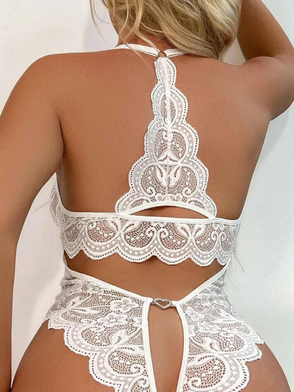 Lace See-Through Crotch-Free One-Piece Lingerie