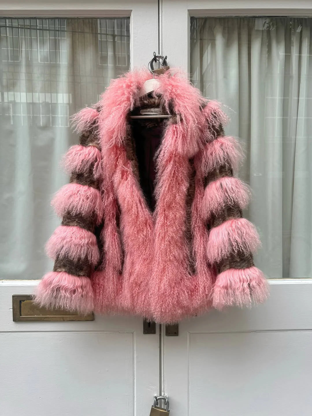 Pink Ribbed Sleeve Eco-Friendly Fur Coat