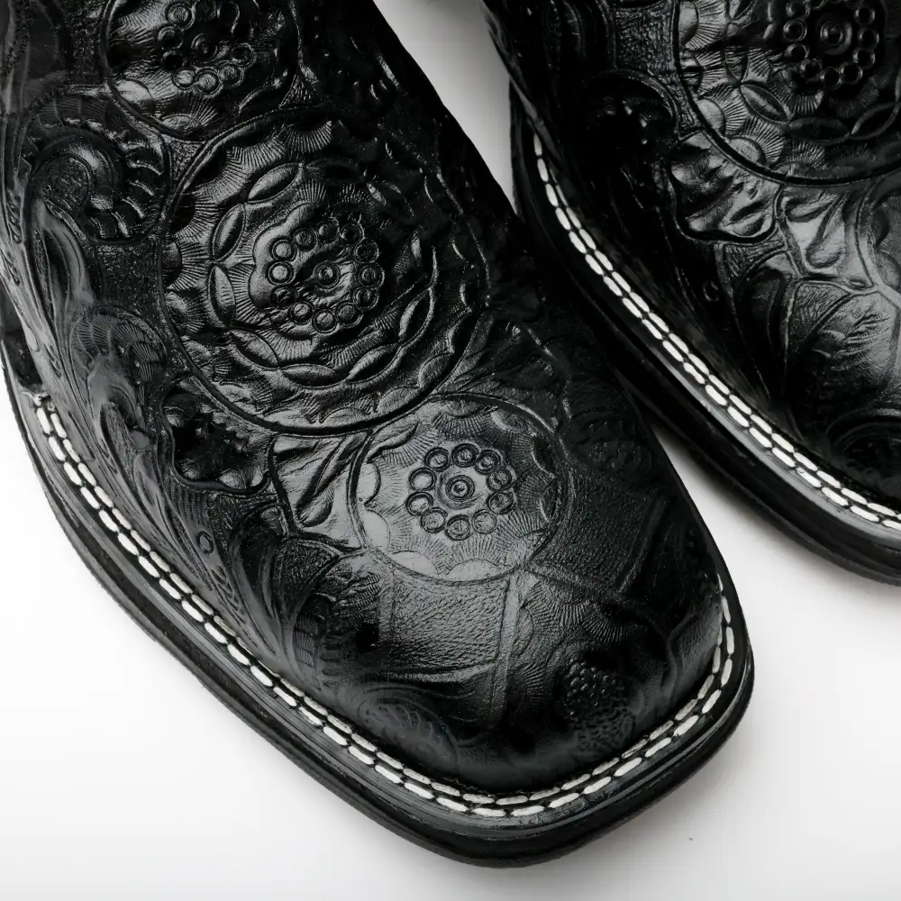 Black Hand-Tooled Leather Boots With 3D Lightweight Sole - Composite Toe