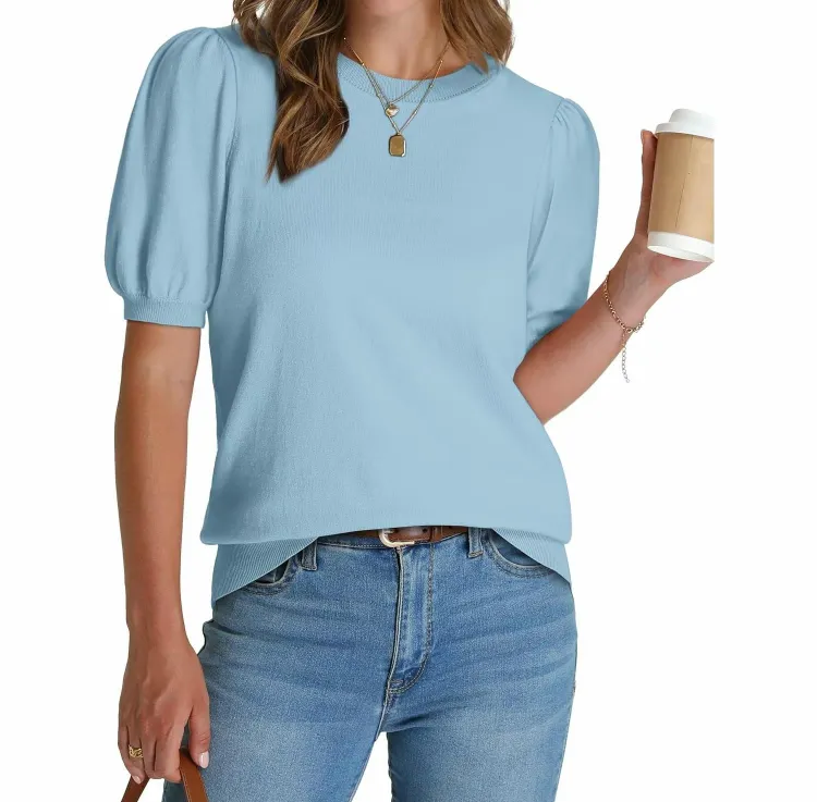 Women's Puff Sleeve Sweater – Trendy Spring/Summer Work Top