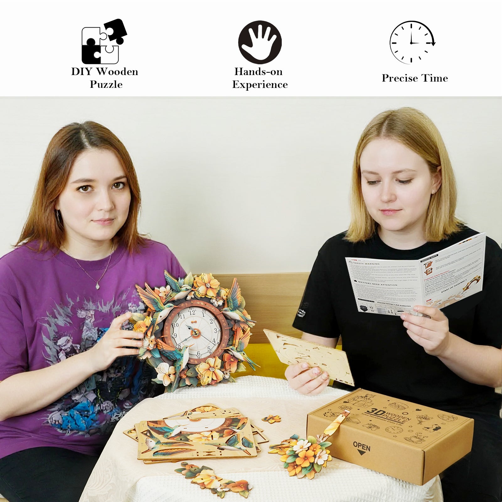 Hummingbirdâ€“ DIY Wooden Clock, 3D Puzzle Craft Kit