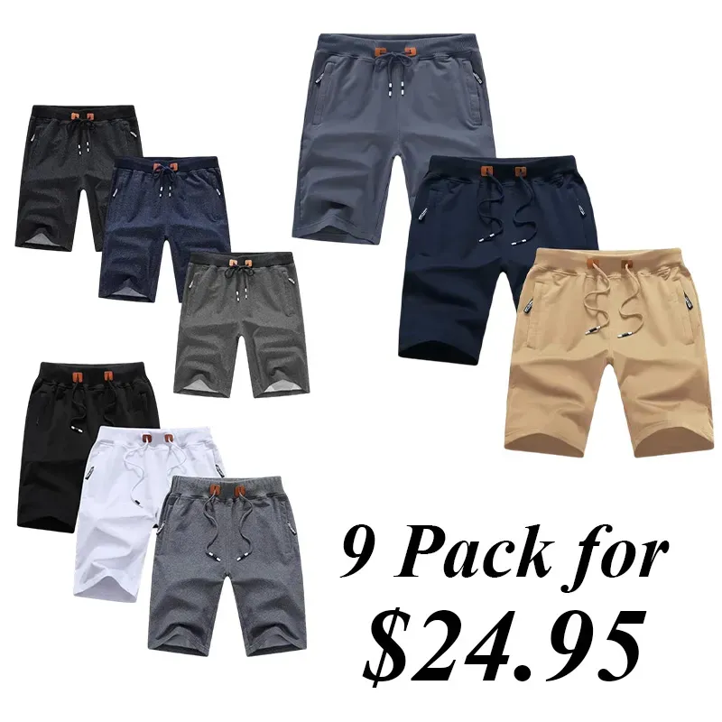 9PACK-Men'S Summer Casual Shorts With Zipper Pockets