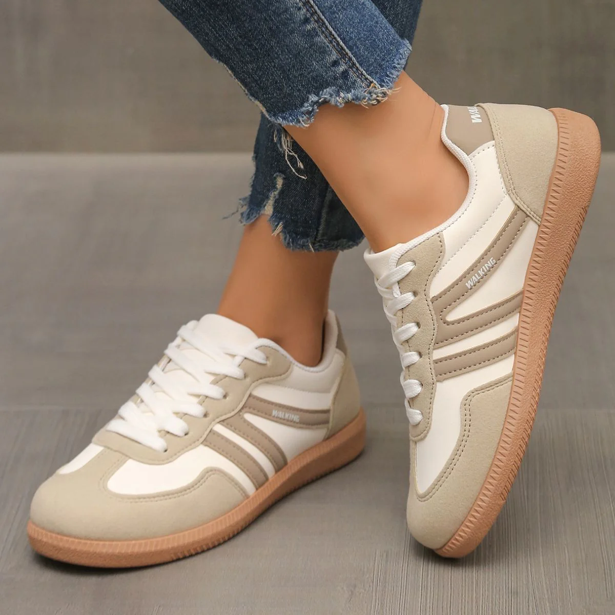 Contrast Lace Up Round Toe Sneakers (multiple color options)