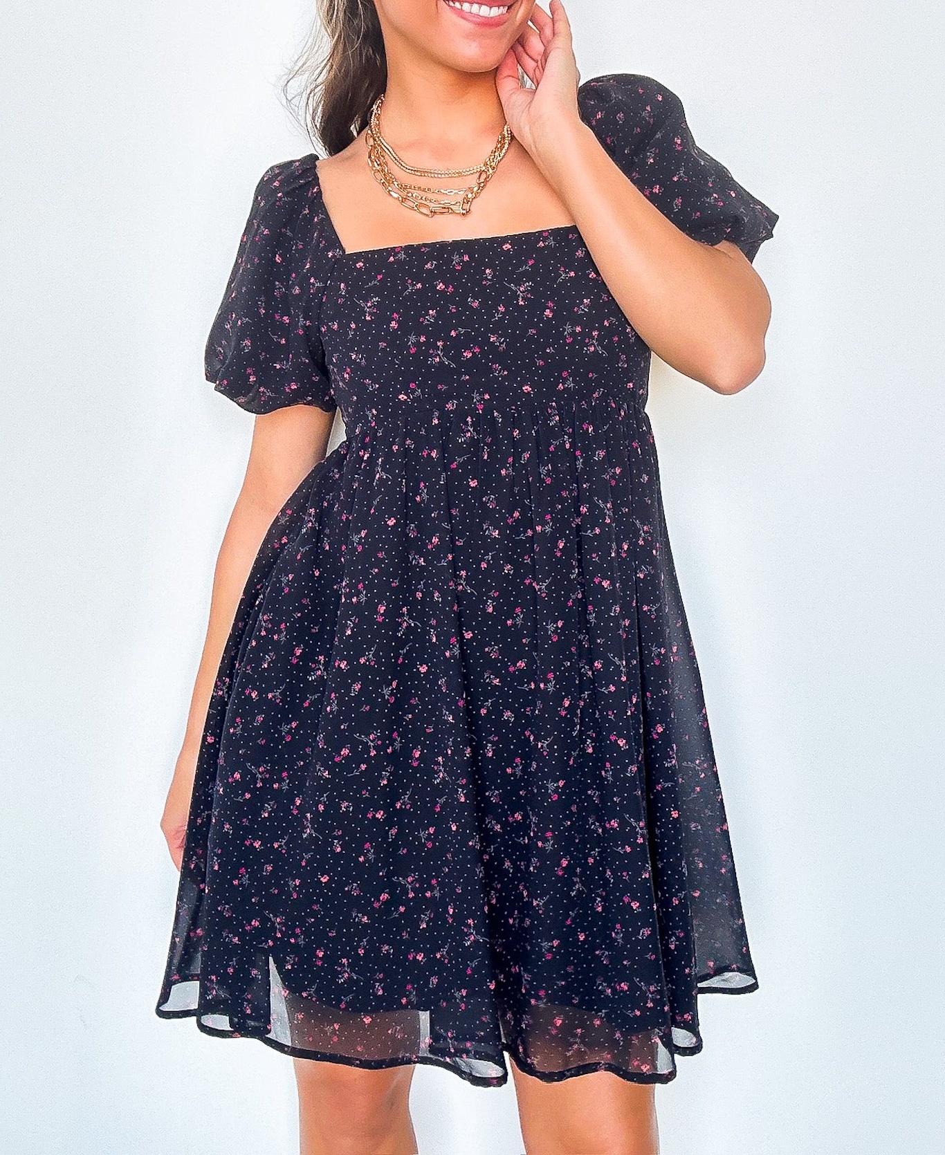 Deluxe Desire Square Neck Floral Dress