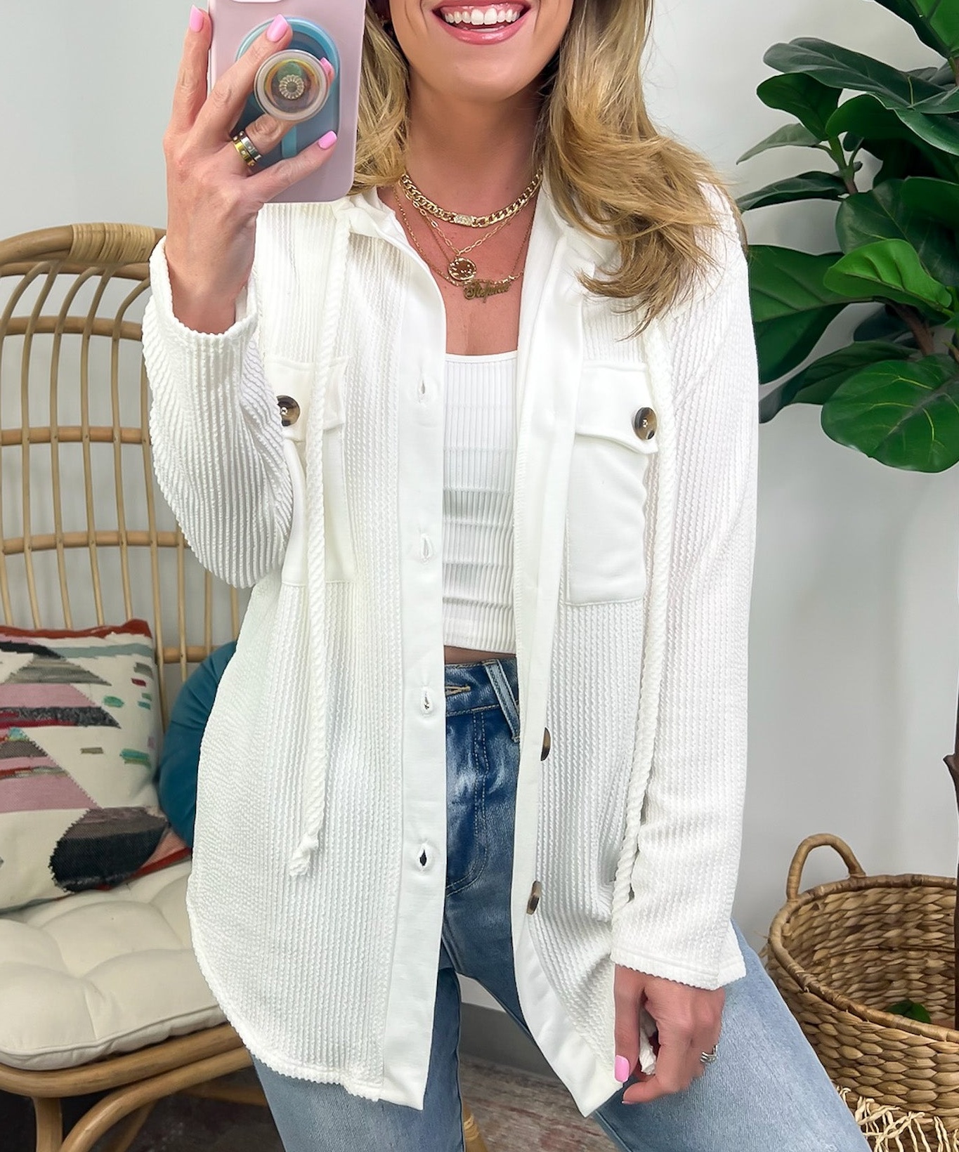 Saturday Satisfaction Ribbed Hooded Shacket