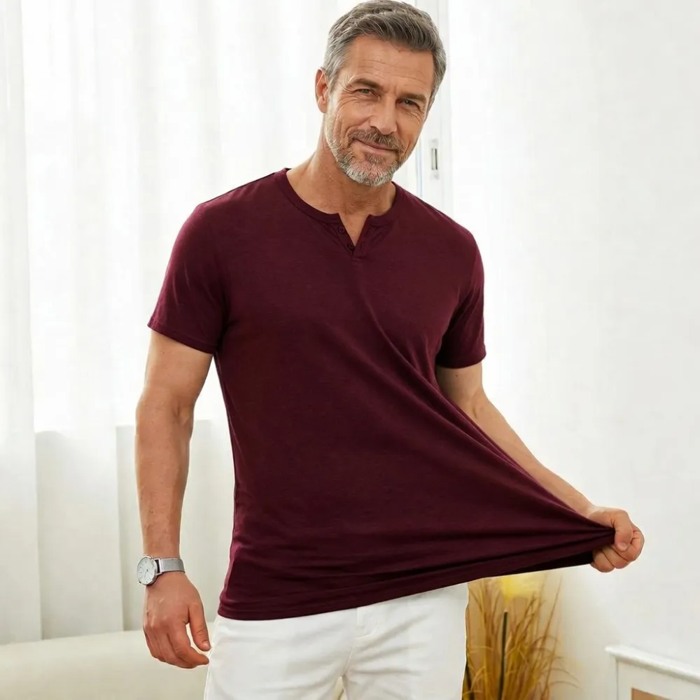😎Classic never goes out of style🔥Men's T Shirts Short Sleeve Casual V Neck T-Shirt Soft Notch Neck Tee Classic Plain Shirts
