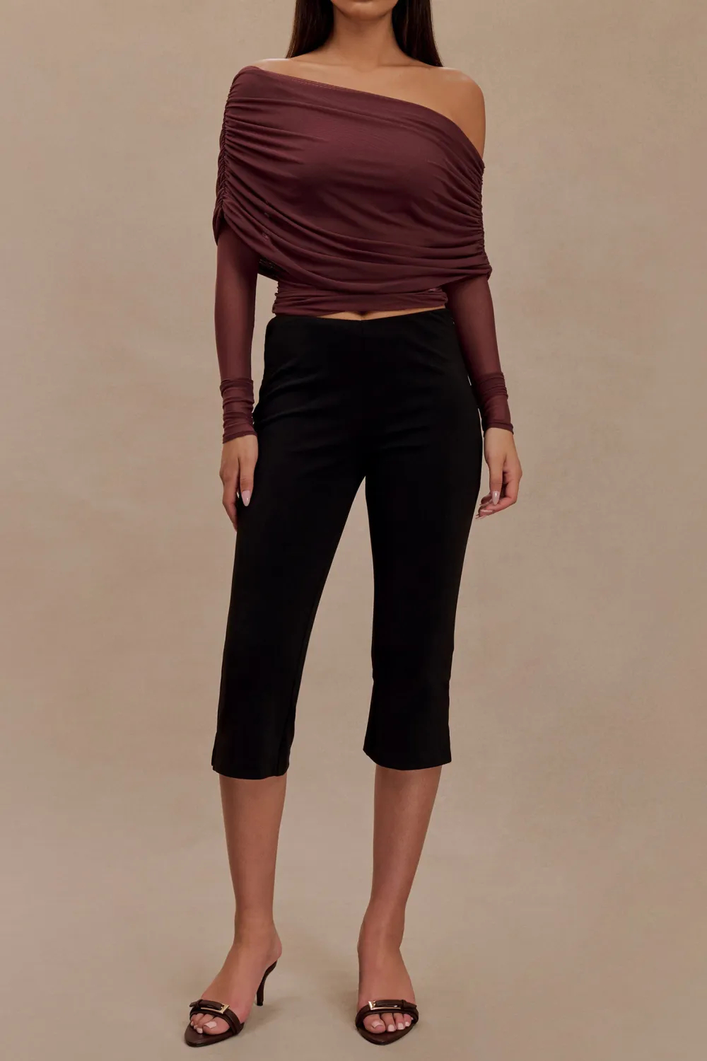 Sheer Mesh Off Shoulder Top