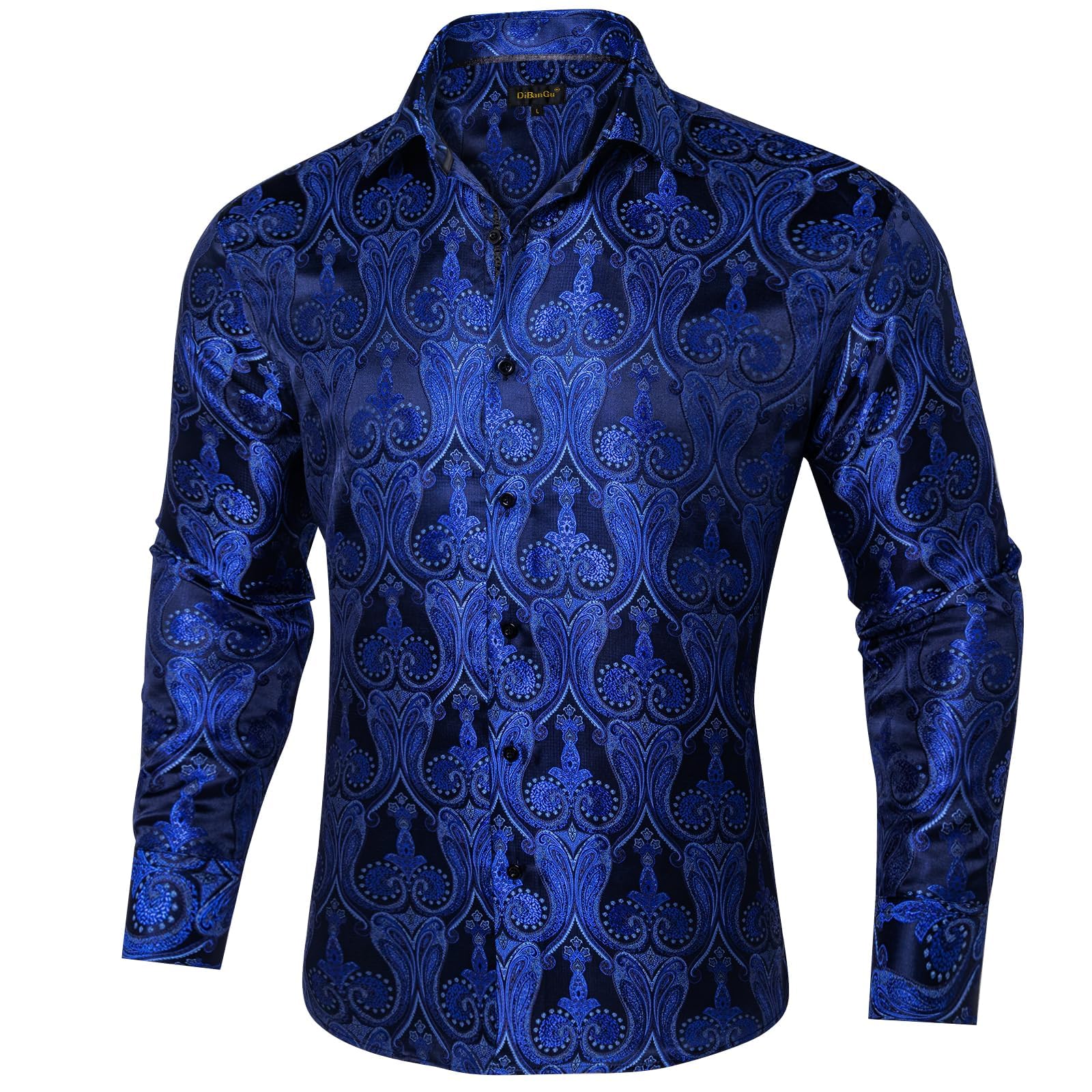 Men's Paisley Dress Shirt Long Sleeve Wrinkle Free Button Down Cowboy Shirts - Cobalt Blue&paisley