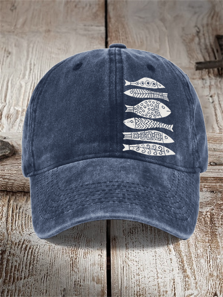 Fish Japanese Lino Art Washed Cap
