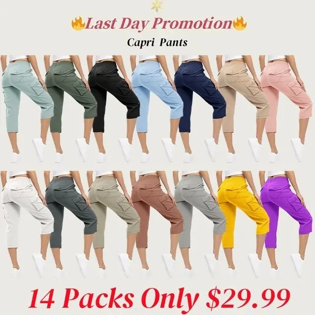 🔥8-Pack Women's Lightweight Cargo Capris – Multi-Pocket Casual Capris (All Colors)