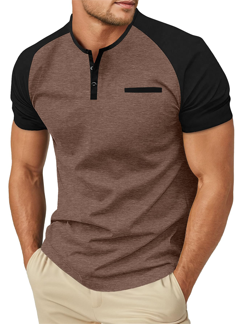 Mens Cotton Henley Shirts Short Sleeve Casual T-Shirts Summer Button T Shirts with Pocket