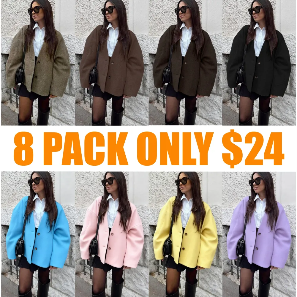 Women's Solid Button Front Pocket Woolen Coat