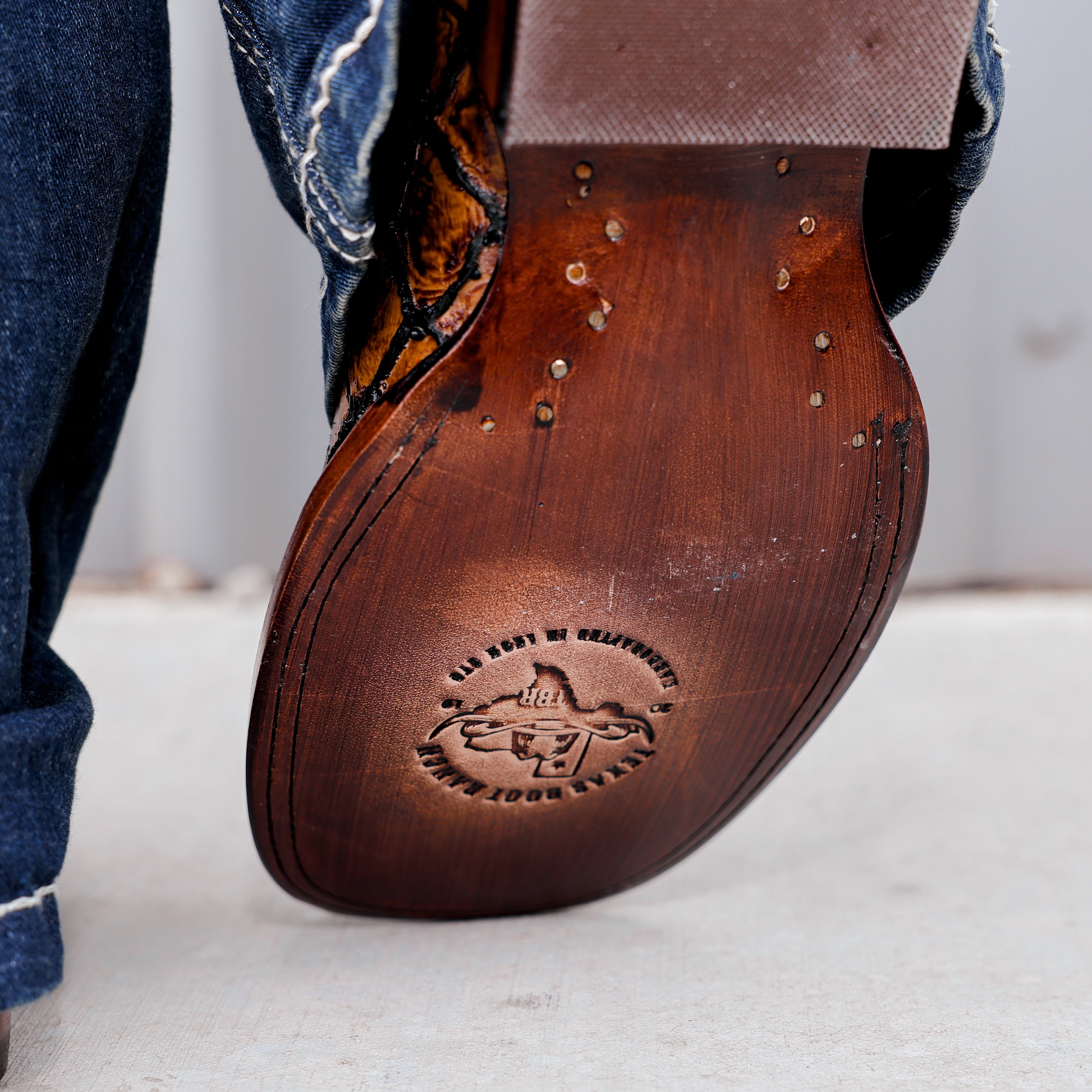 Cognac Pirarucu Leather Boots - Square Toe