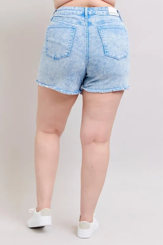 Mid Rise Garment Dyed Denim Shorts