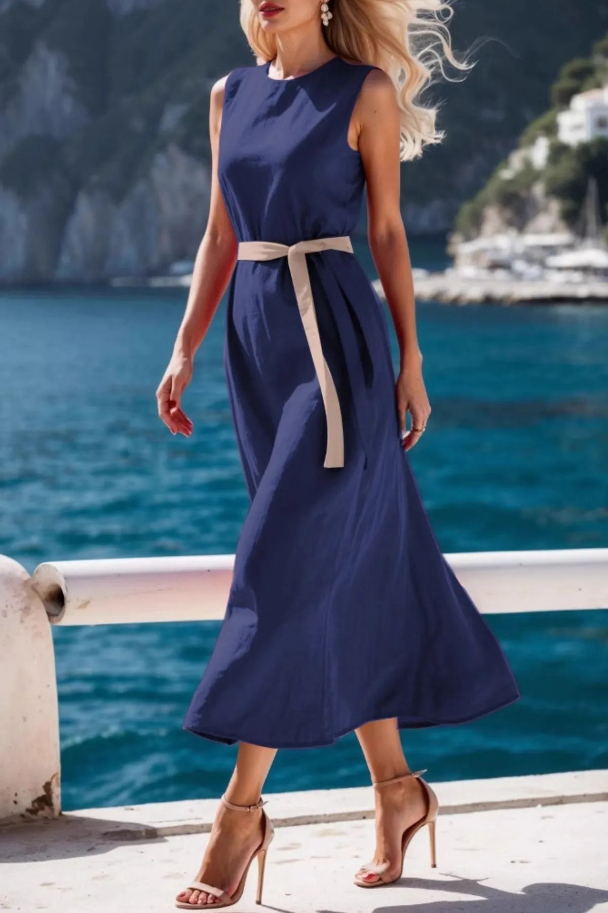 Round Neck Sleeveless Midi Dress
